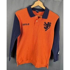 Rare Vintage Polo Ralph Lauren Youth Dragon Orange Long Sleeve #4 Shirt Sz L